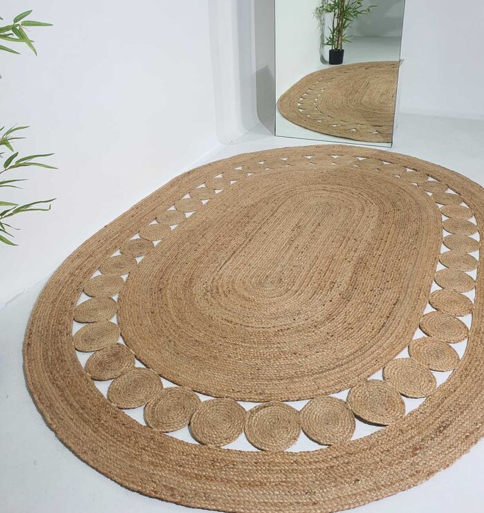 Masterpiece Braided Jute Floor Rug - Natural Color, Oval Shape by Ramsha Home
