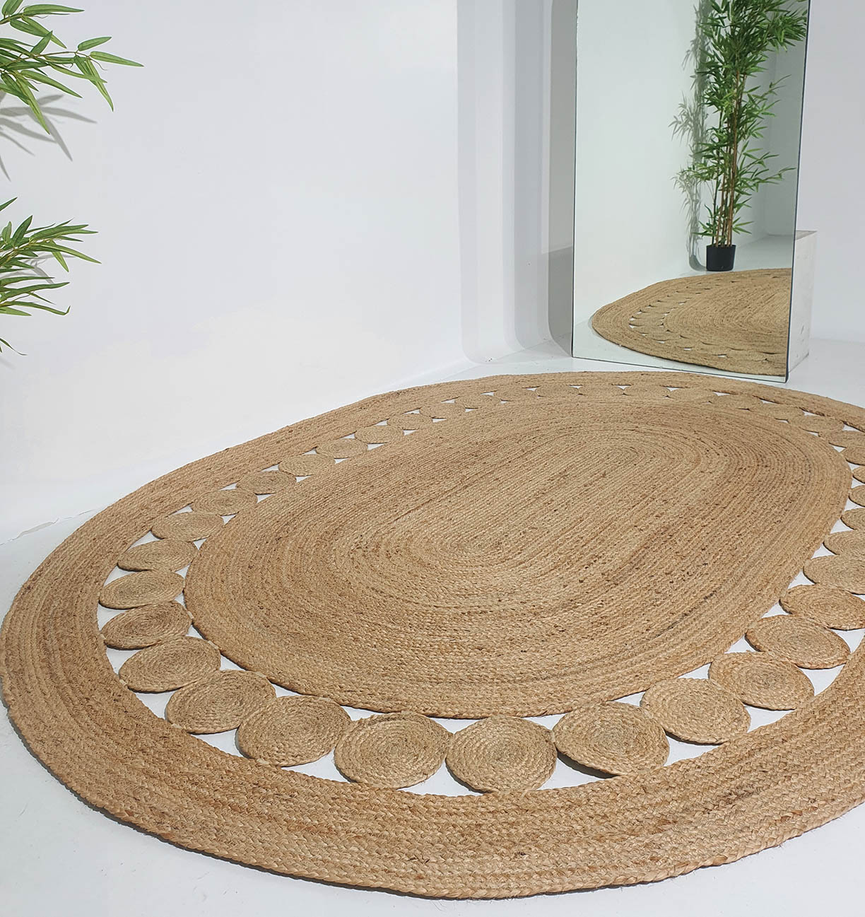 Top View Handwoven Braided Jute Floor Rug: Oval Shape, Natural Fiber by Ramsha Home Top View Handwoven Braided Jute Floor Rug - Oval Shape, Natural Fiber by Ramsha Home