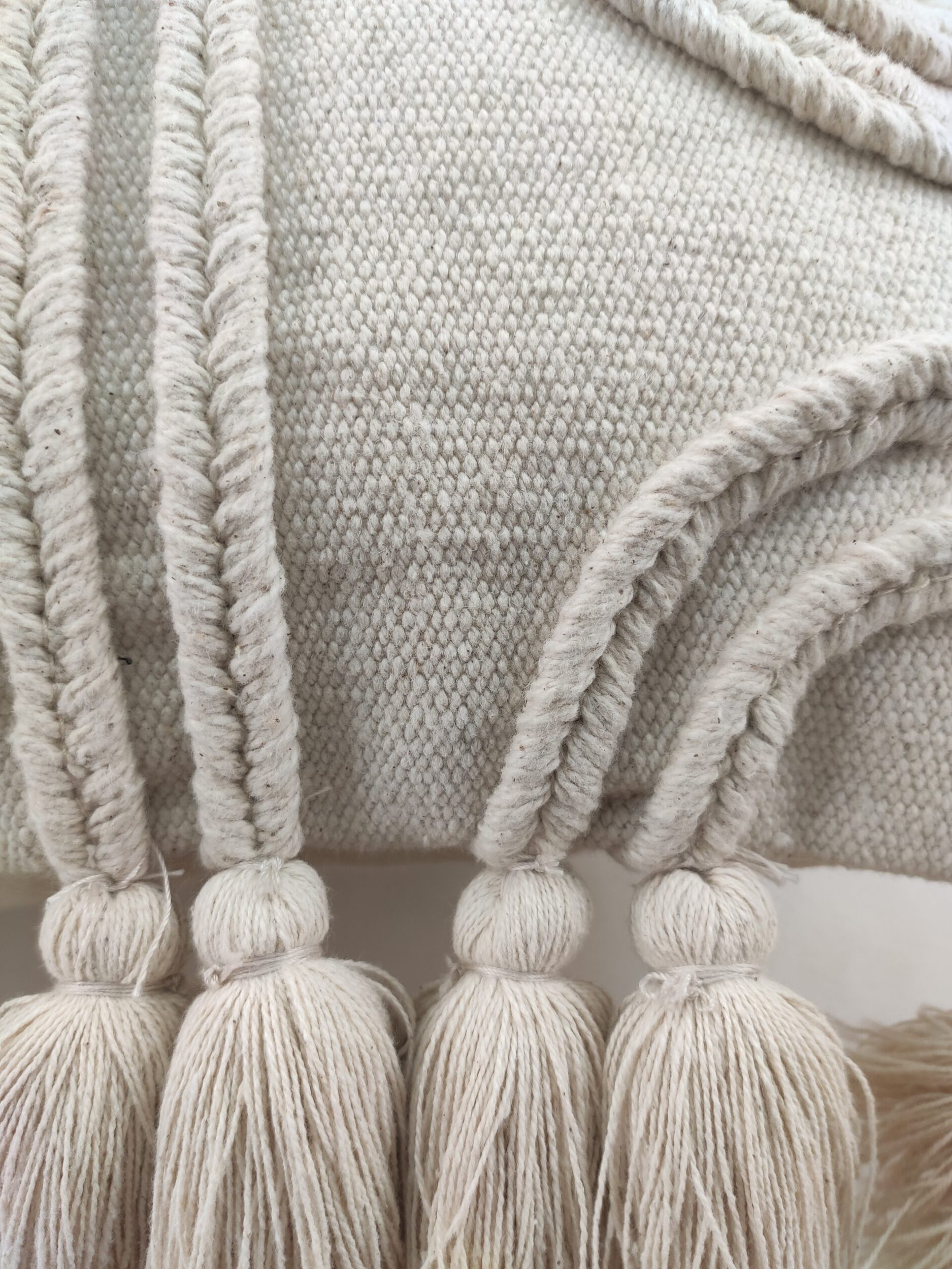 IMG_20210823_113507-scaled-1.jpg Natural & White Color Cotton Embroidery Cushion with Tassel for Home Decor, Bedroom, Car - CS 009 (40x40cm) - الصورة 2