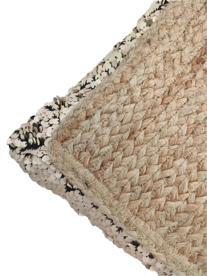 ⁦Multi Color Jute Cushion Home Decor with Sequin for Sofa, Couch, Bedroom - CS 015 (40x40cm)⁩ - الصورة ⁦2⁩