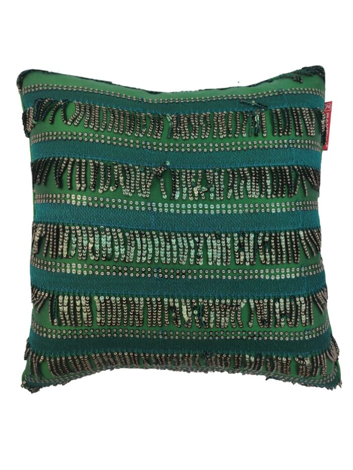 Dark Green Polyester Cushion Cover with Sparkling Sequins for Window Seat and Cafe - CS 020 (40x40cm) - Image 1