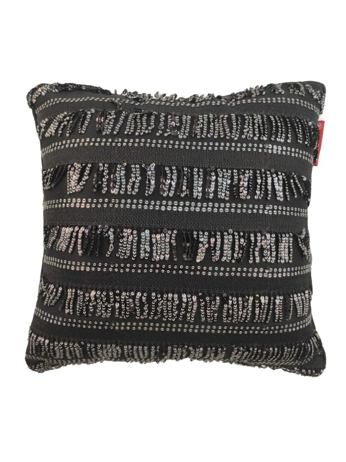 ⁦Black Polyester Sparkling Sequin Cushion Cover for Window Seat and Cafe - CS 019 (40x40cm)⁩ - الصورة ⁦1⁩