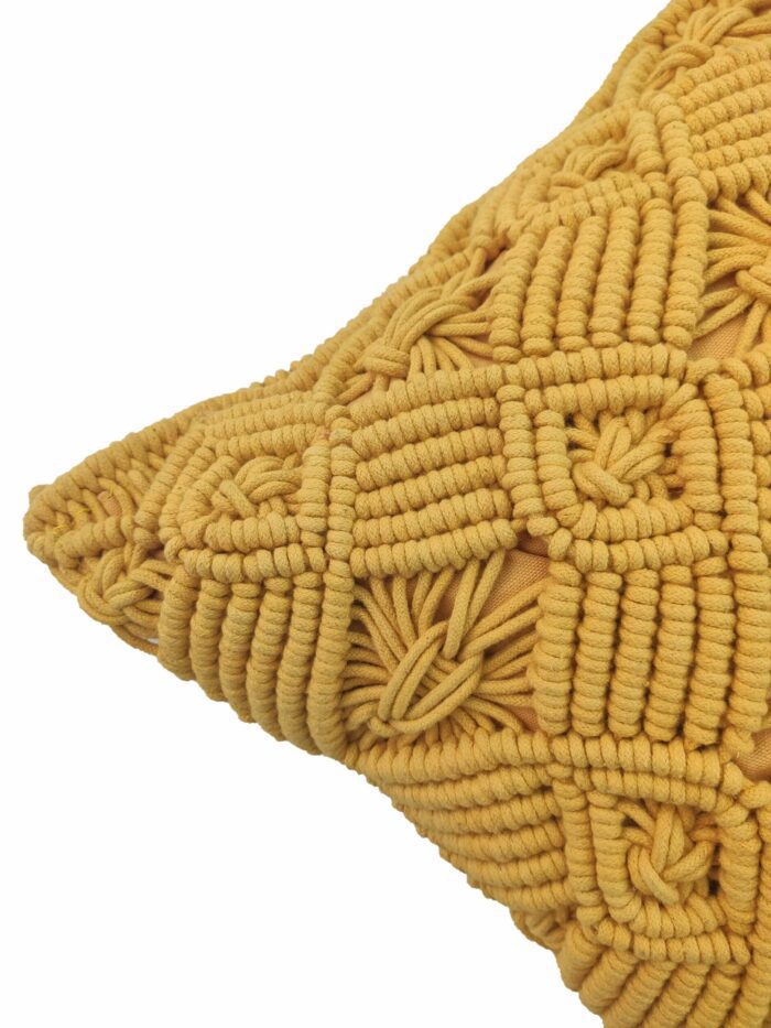 Yellow Color Cotton Macrame Cushion with Fringes for Couch, Window Seat - CS 036 (45x45cm) - Image 3