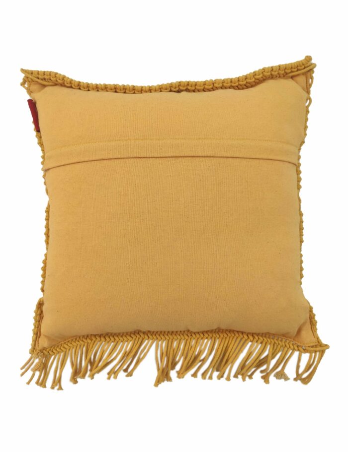 Yellow Color Cotton Macrame Cushion with Fringes for Couch, Window Seat - CS 036 (45x45cm) - Image 2