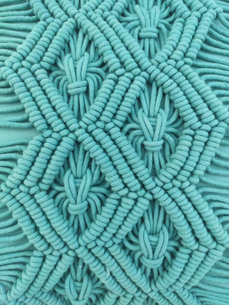 IMG_20211112_151803-1.jpg Turquoise Cotton Macrame Cushion with Fringes for Couch, Window Seat - CS 037 (60x60cm) - الصورة 2