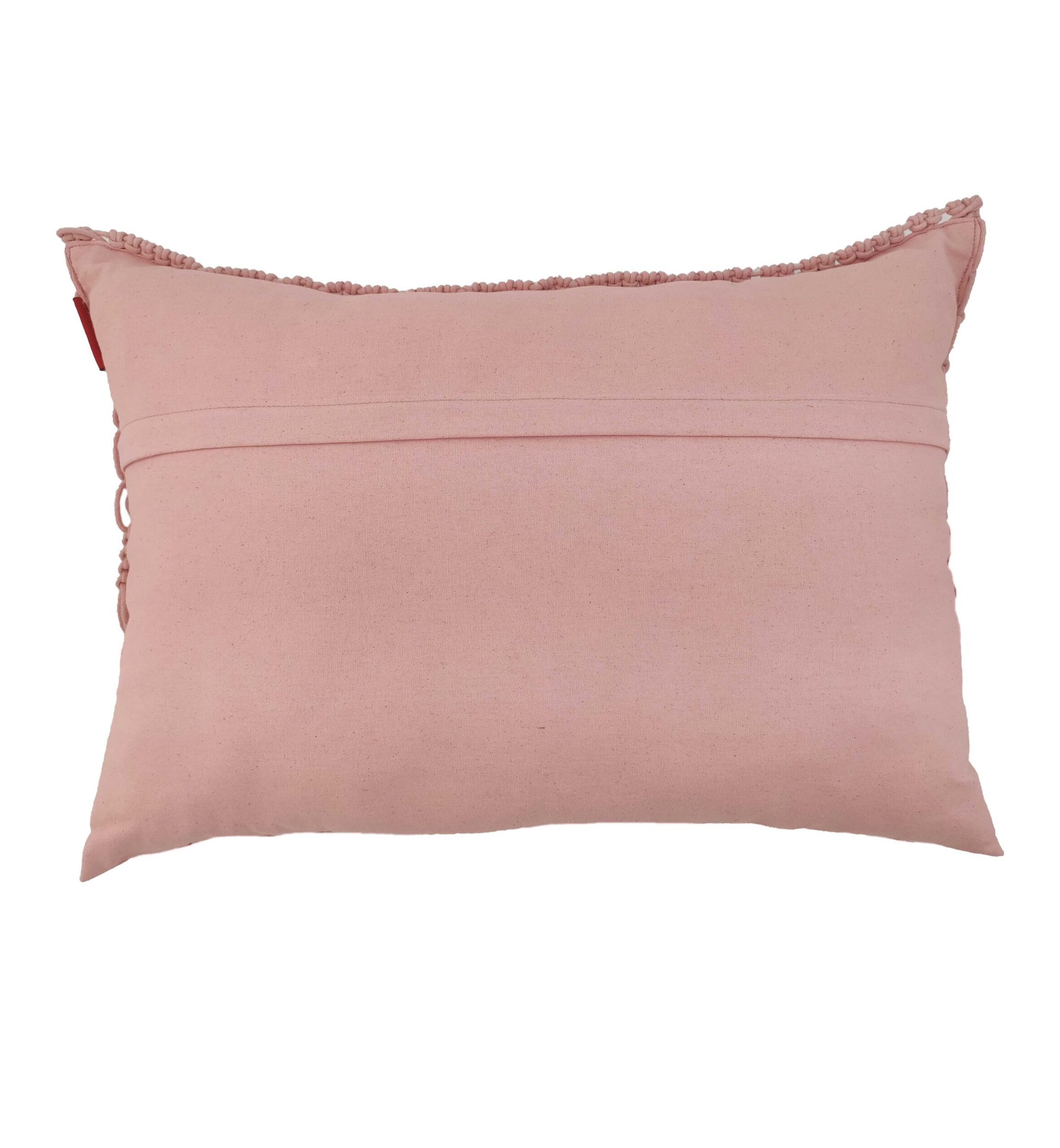 IMG_20211112_152600-1-scaled-1.jpg Pink Cotton Macrame Cushion Cover with Fringes for Couch and Window Seat - CS 040 (50x70cm) - الصورة 2