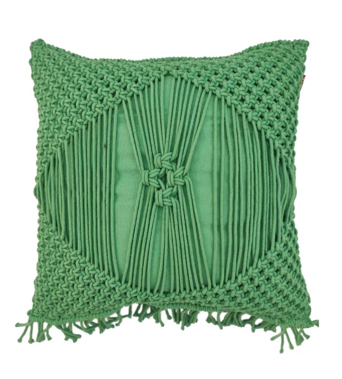 Light Green Color Cotton Macrame Cushion - CS 038  (45x45cm) - Image 1