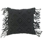 Black Cotton Macrame Cushion Cover with Fringes for Couch and Window Seat - CS 039 (45x45cm)