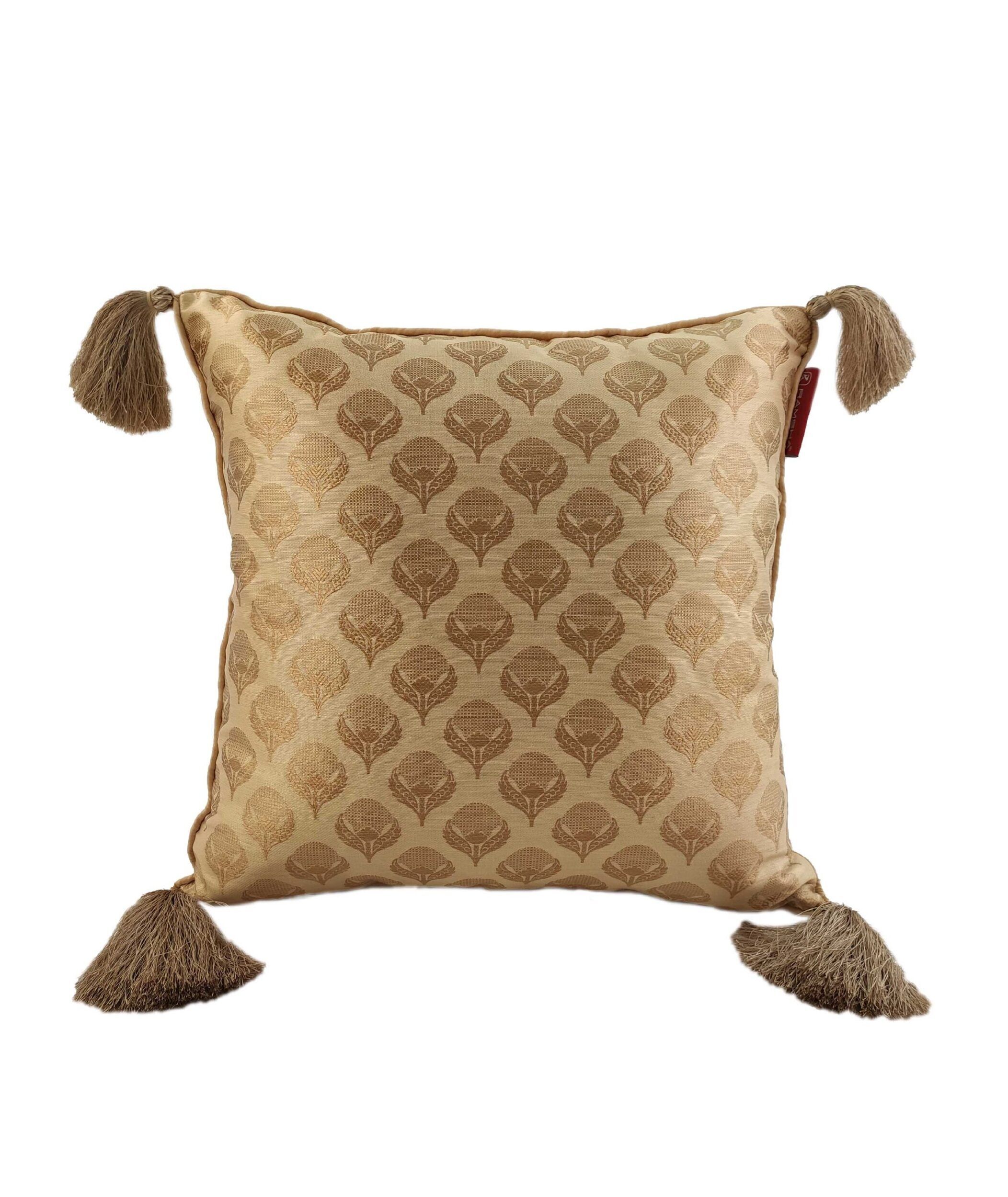 IMG_20211123_115147-scaled-1-2104x2500-1.jpg Gold Polyester Cushion Cover with Tassels for Bed, Couch, and Sofa - CS 045 (40x40cm) - الصورة 1