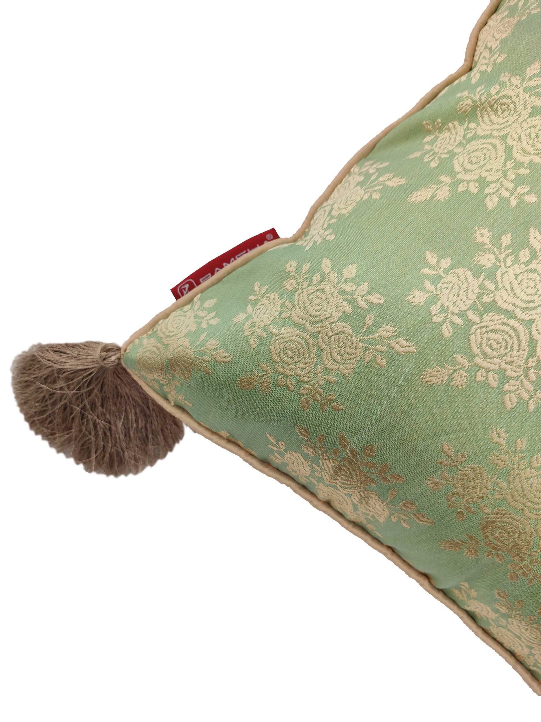 IMG_20211123_115853-scaled-1.jpg Light Green Polyester Cushion Cover with Tassels for Bed, Couch, and Sofa - CS 042 (40x40cm) - Image 4