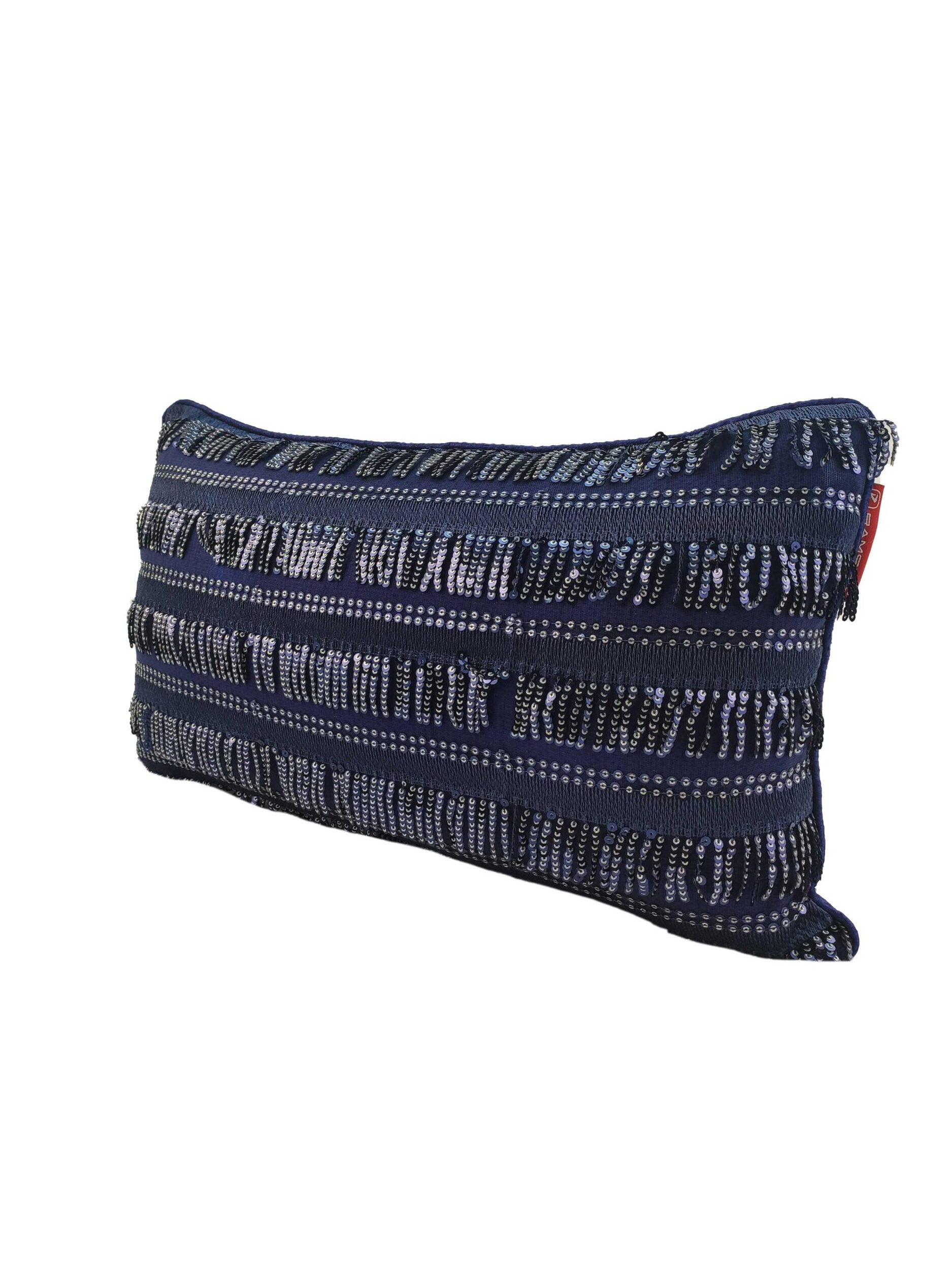 IMG_20220112_150519-1-scaled-1.jpg Dark Blue Shiny & Sparkling Polyester Cushion Cover with Filler for Party and Playroom - CS 079 (30x50cm) - Image 3