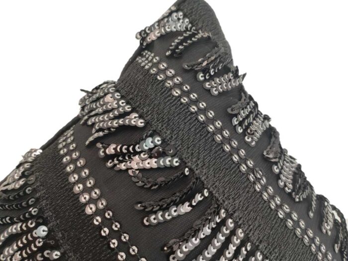 ⁦Black Shiny & Sparkling Polyester Cushion Cover with Filler for Party and Playroom - CS 075 (30x50cm)⁩ - الصورة ⁦3⁩