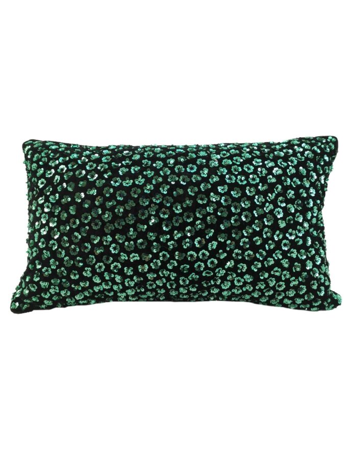 ⁦Black & Green Color Polyester Cushion with Filler for Living Room, Hallway - CS 082 (30x50cm)⁩ - الصورة ⁦1⁩