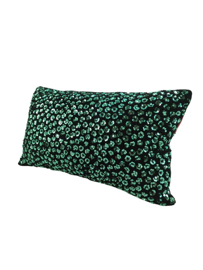 ⁦Black & Green Color Polyester Cushion with Filler for Living Room, Hallway - CS 082 (30x50cm)⁩ - الصورة ⁦3⁩