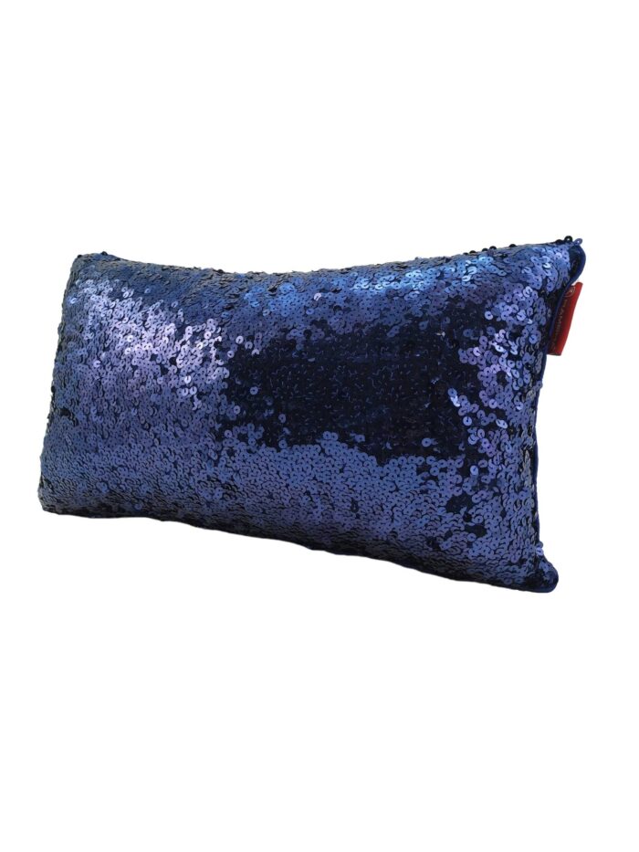 ⁦Dark Blue Shiny & Sparkling Polyester Cushion Cover with Filler for Floor, Bed, and Couch - CS 078 (30x50cm)⁩ - الصورة ⁦2⁩