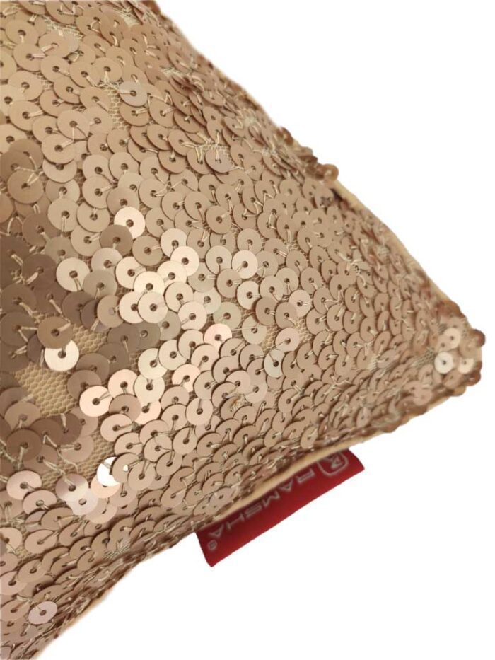 ⁦Beige Shiny & Sparkling Polyester Cushion Cover with Filler for Floor, Bed, and Couch - CS 077 (30x50cm)⁩ - الصورة ⁦3⁩