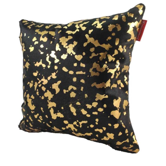 Black & Gold Color Handmade Leather Cushion with Filler - CS 092 (45x45cm) - Image 2