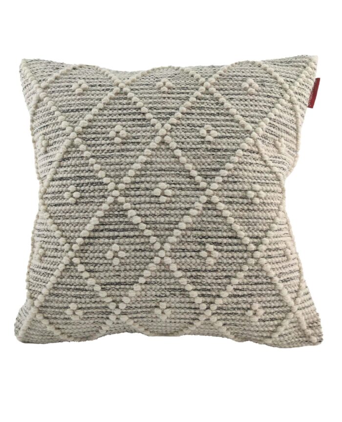 Natural and Black Handmade Cotton and Wool Woven Cushion Cover for Hallway and Window Seat - CS 048 (60x60cm) - Image 1