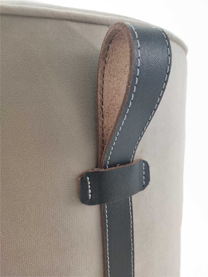 Cream Color Polyester Pouf with Leather Handle for Study Room - PF 024 (40x40x50cm) - Image 3