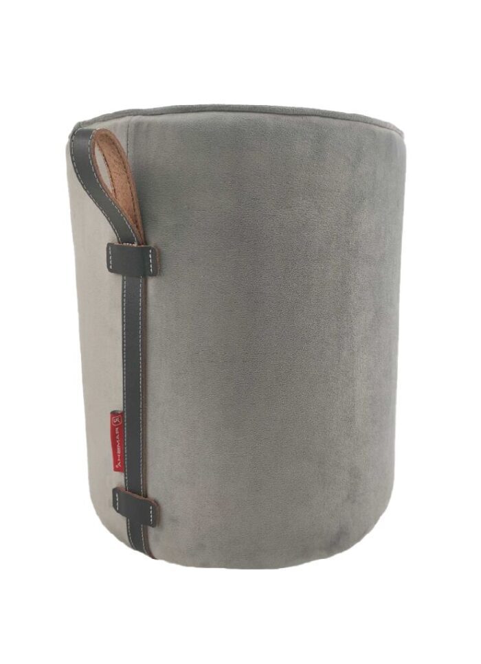 Grey Color Polyester Pouf with Leather Handle for Study Room - PF 024 (40x40x50cm) - Image 1