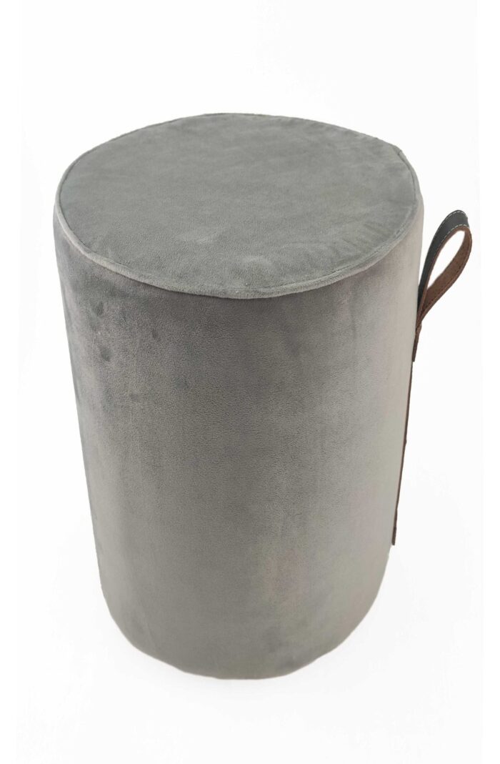 Grey Color Polyester Pouf with Leather Handle for Study Room - PF 024 (40x40x50cm) - Image 2