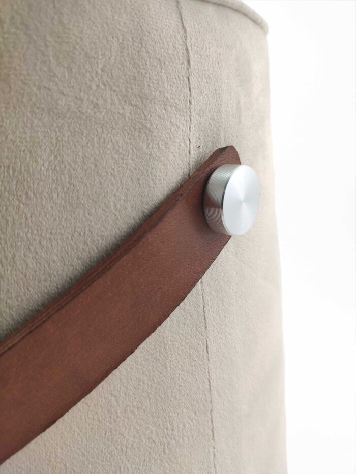 Cream Color  Comfort Polyester Pouf with Leather Handle - PF 022 (30x35x35cm) - Image 3