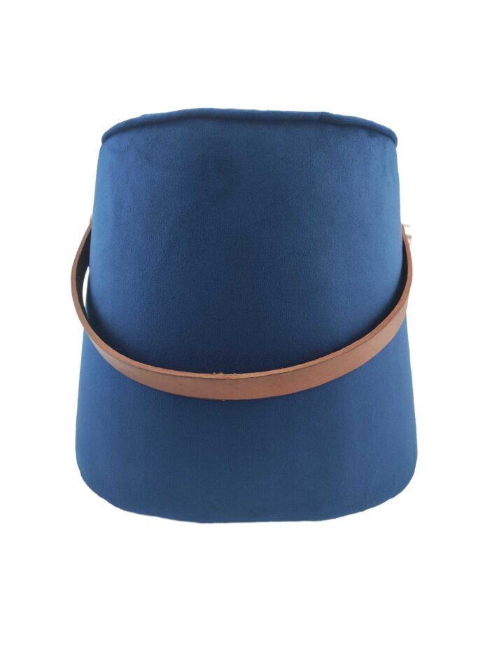 ⁦Dark Blue Color Comfort Polyester Pouf with Leather Handle - PF 022 (30x35x35cm)⁩ - الصورة ⁦1⁩