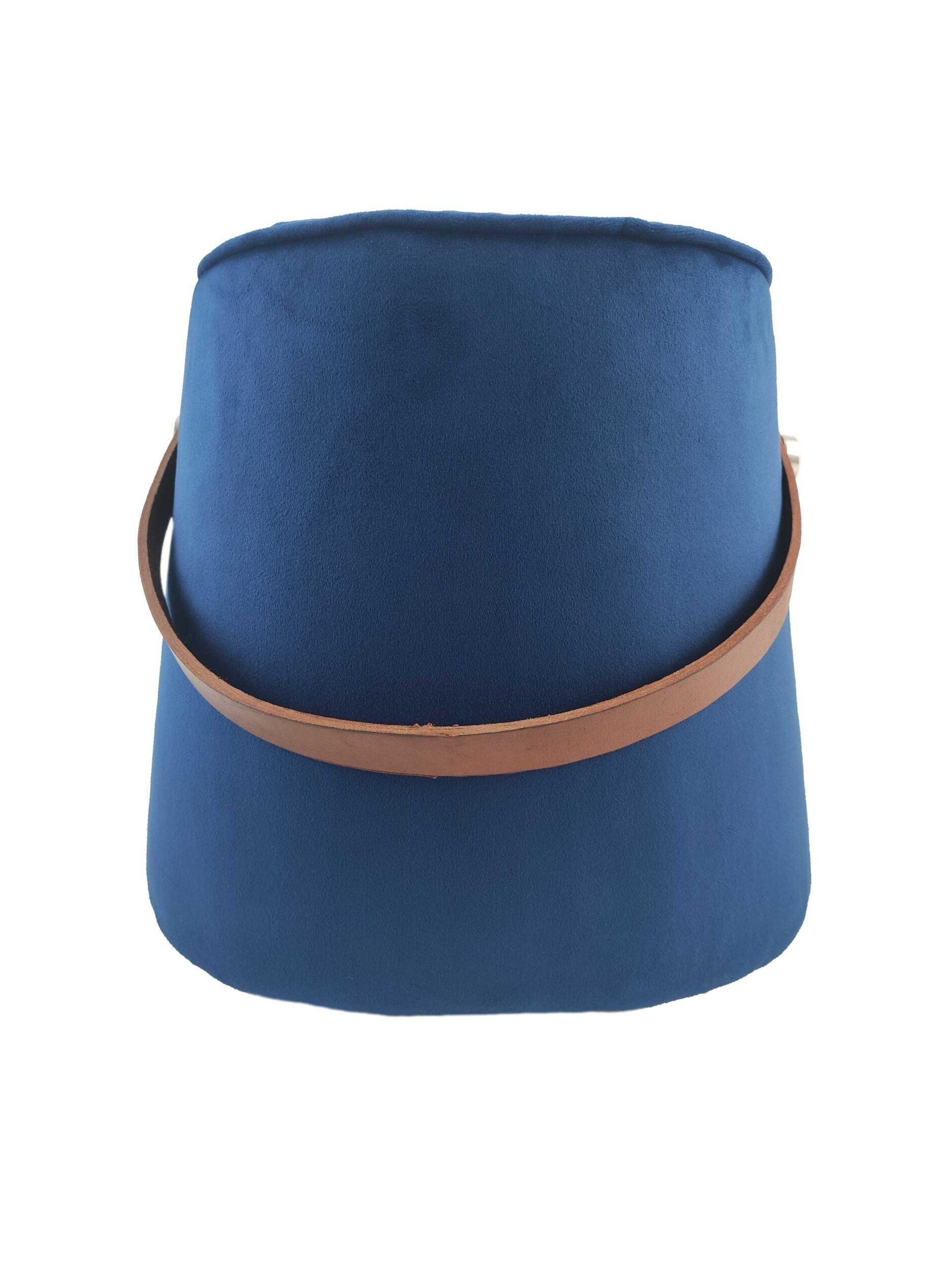 IMG_20220204_103936-scaled-1-1875x2500-1.jpg Dark Blue Color Comfort Polyester Pouf with Leather Handle - PF 022 (30x35x35cm) - Image 1