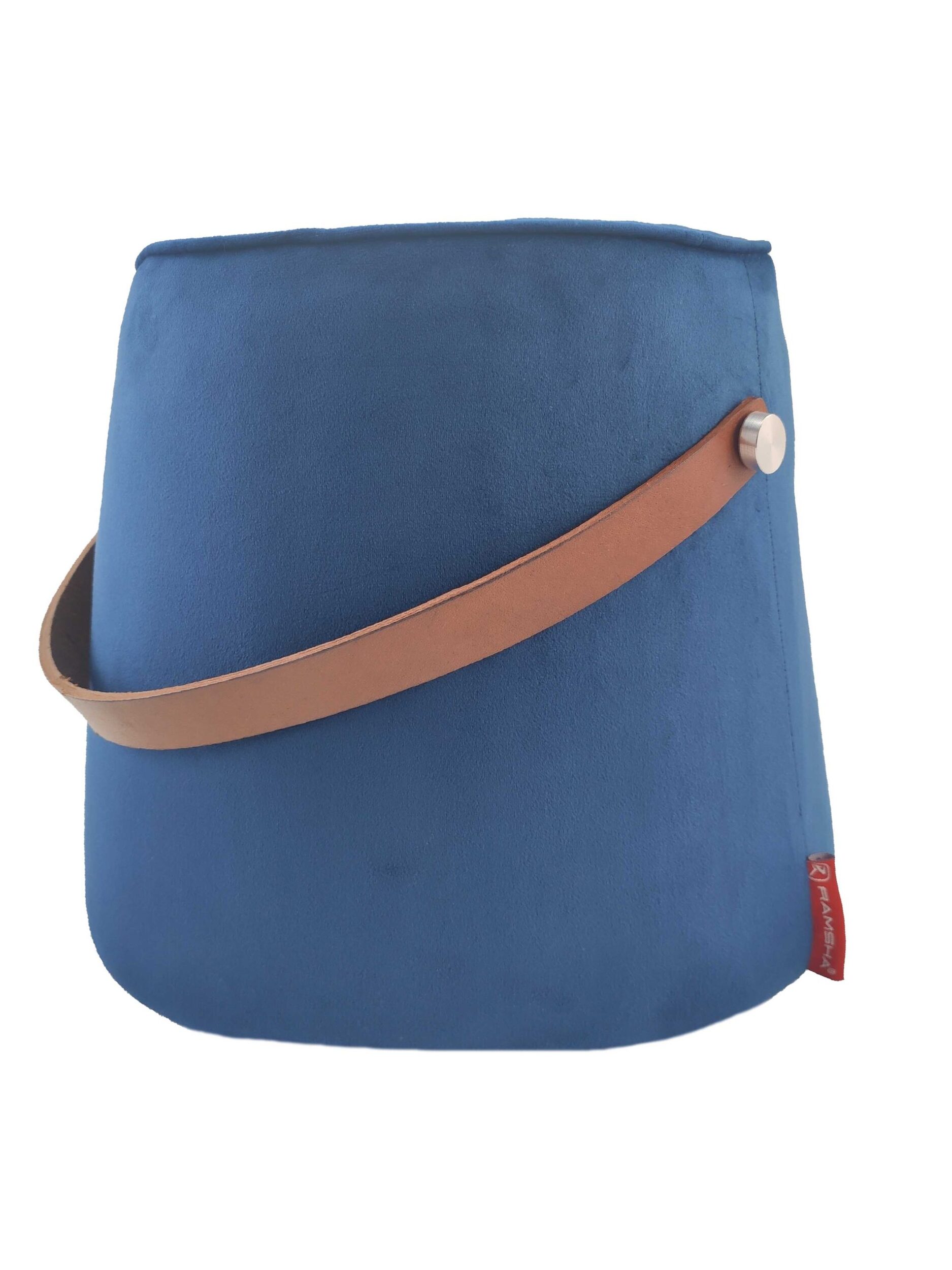 IMG_20220204_103958-scaled-1.jpg Dark Blue Color Comfort Polyester Pouf with Leather Handle - PF 022 (30x35x35cm) - Image 3