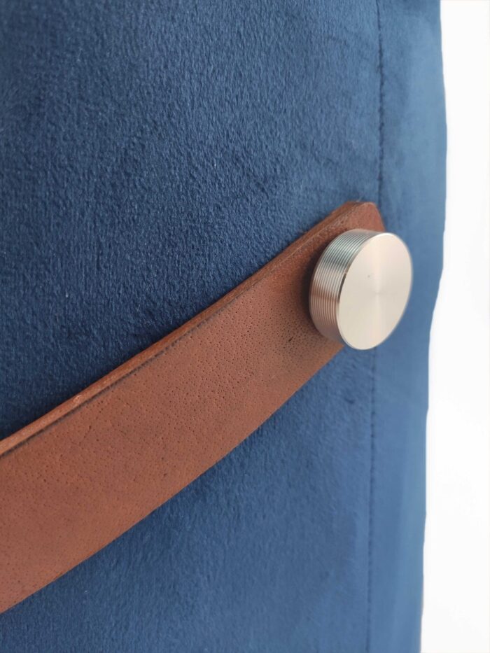 ⁦Dark Blue Color Comfort Polyester Pouf with Leather Handle - PF 022 (30x35x35cm)⁩ - الصورة ⁦2⁩
