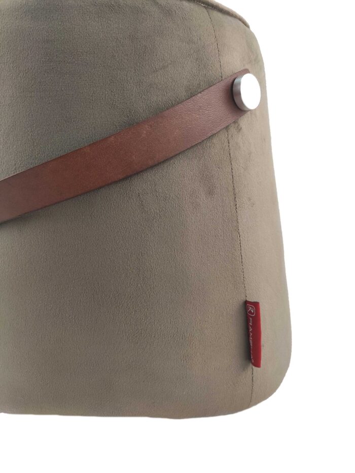 Brown Color Comfort Polyester Pouf with Leather Handle - PF 022 (30x35x35cm) - Image 2