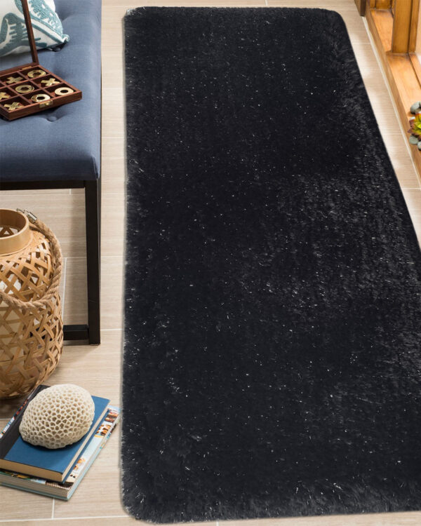Luxurious Black Glitter Polyester Rug - MPV-07 (60X180cm) Luxurious Black Glitter Bedroom Rug - MPV-07 (60X180cm)