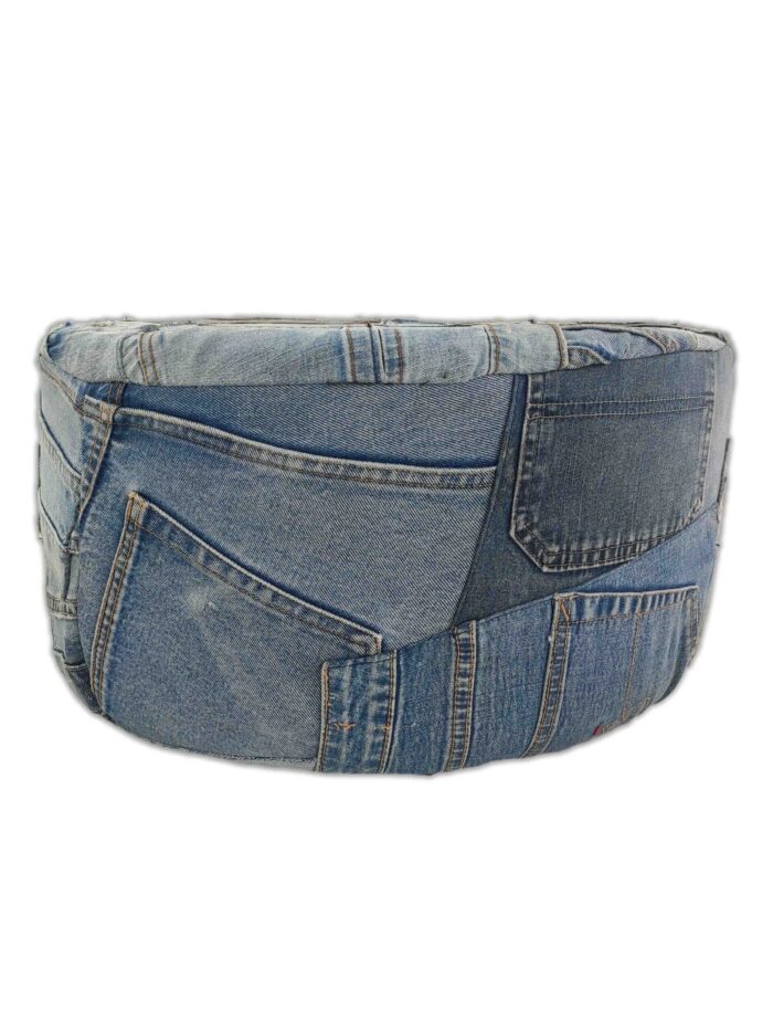 Blue Cotton Denim Pouf for Kids Room - PF 038 (50x50x30cm) - Image 2