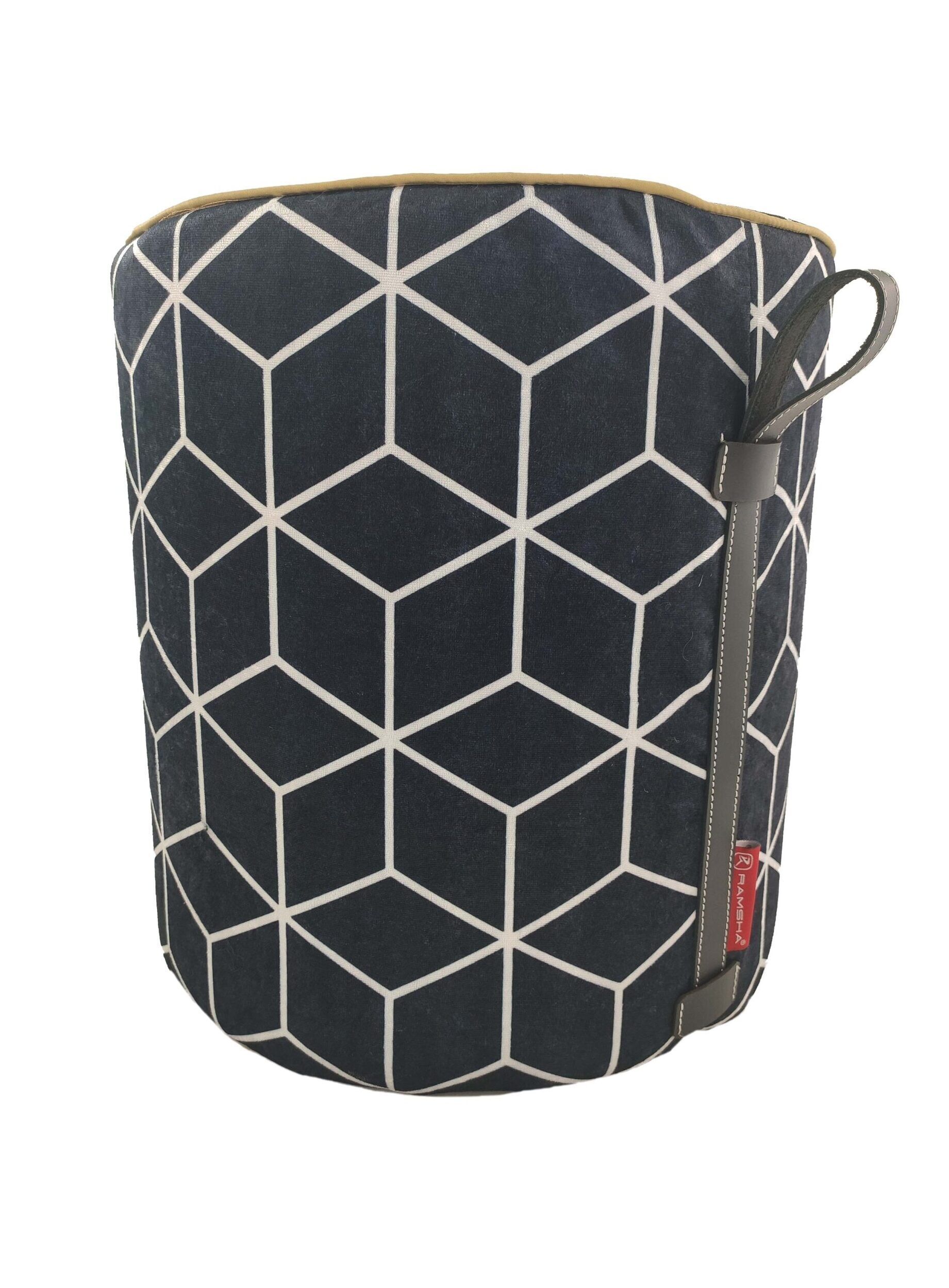 IMG_20220316_123029-scaled-1-1841x2500-1.jpg Black & White Modern Pouf - PF 028 (40x40x40cm) - الصورة 1