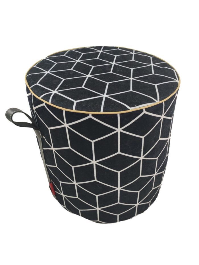⁦Black & White Modern Pouf - PF 028 (40x40x40cm)⁩ - الصورة ⁦2⁩
