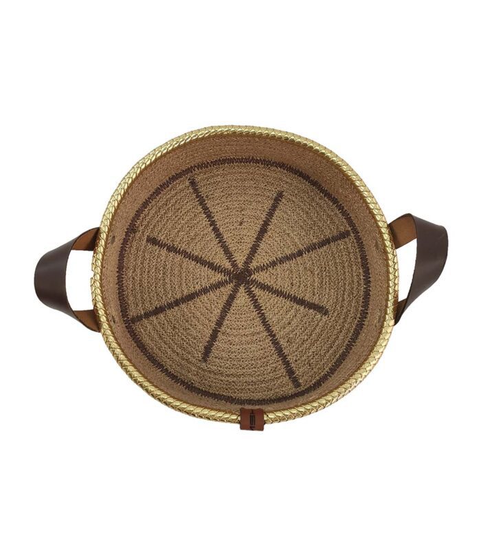 ⁦Natural Jute Basket with Leather Handle for Fruit and Vegetable Storage - BS 011 (28x7cm)⁩ - الصورة ⁦4⁩
