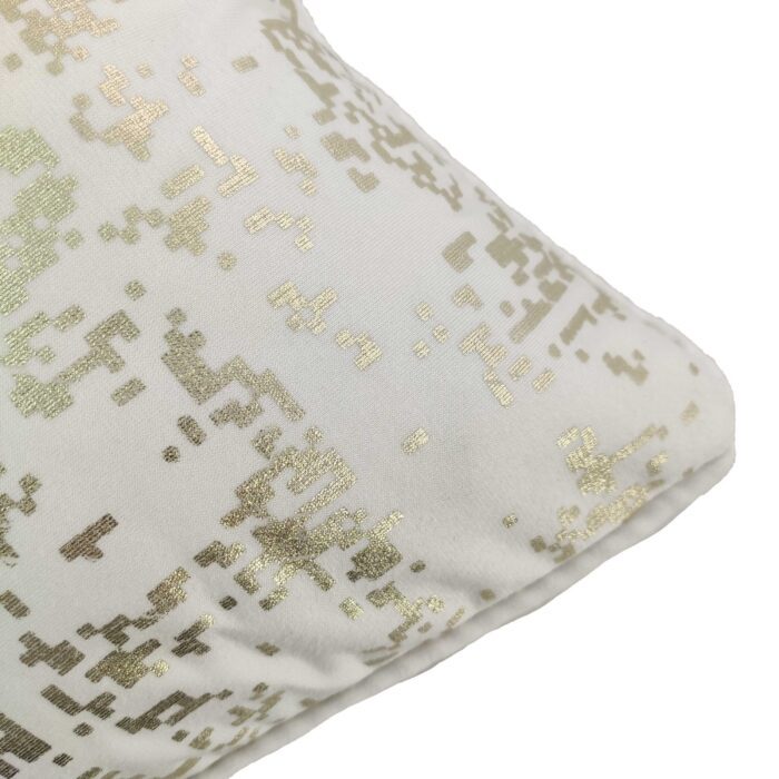 ⁦White and Gold Velvet Cushion Cover for Floor Cushion and Bedroom - CS 129 (45x45cm)⁩ - الصورة ⁦3⁩