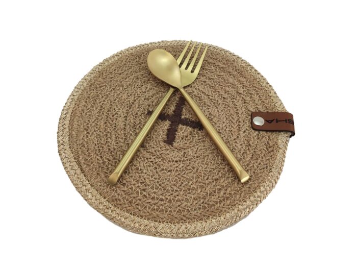 ⁦Natural and Silver Color Modern Jute Placemat - PM 012⁩ - الصورة ⁦3⁩