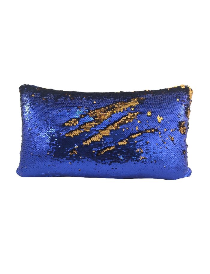 ⁦Blue & Gold Color Polyester Cushion with Filler for Sofa, Bed, Living Room - CS 084 (30x50cm)⁩ - الصورة ⁦1⁩