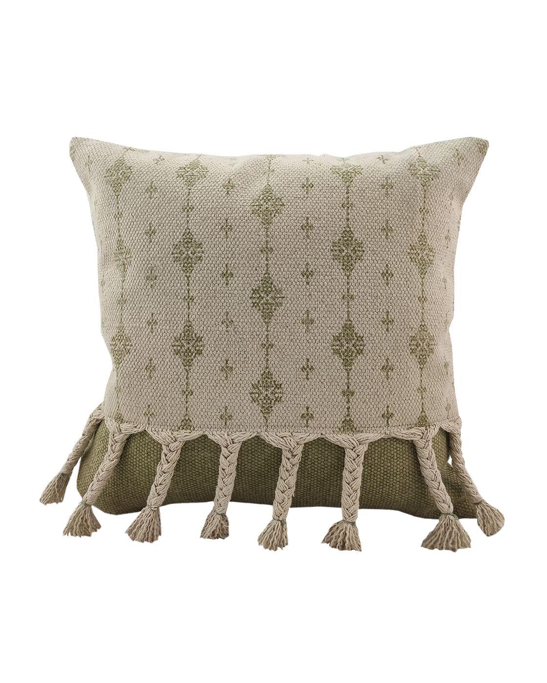 IMG_20220714_130501-1-1120x1400-1.jpg White & Green Color Cotton Cushion with Filler for Living Room, Bed, Couch - CS 174 (45x45cm) - Image 1