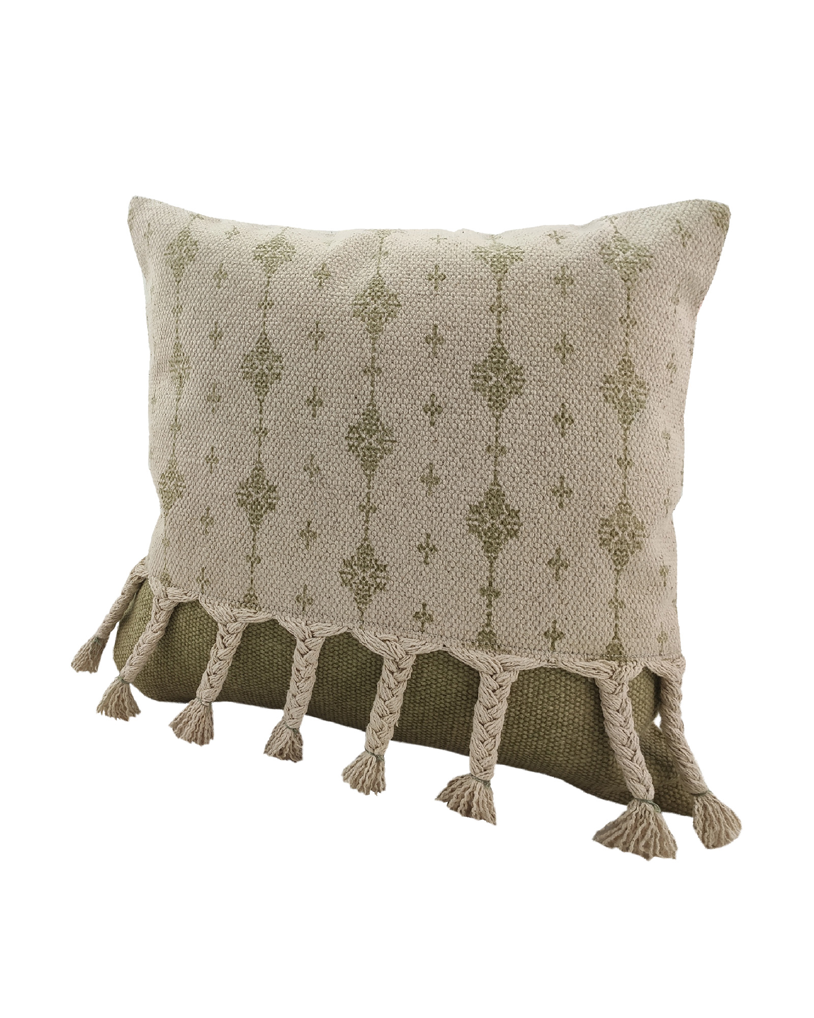 IMG_20220714_130507-1.jpg White & Green Color Cotton Cushion with Filler for Living Room, Bed, Couch - CS 174 (45x45cm) - Image 2