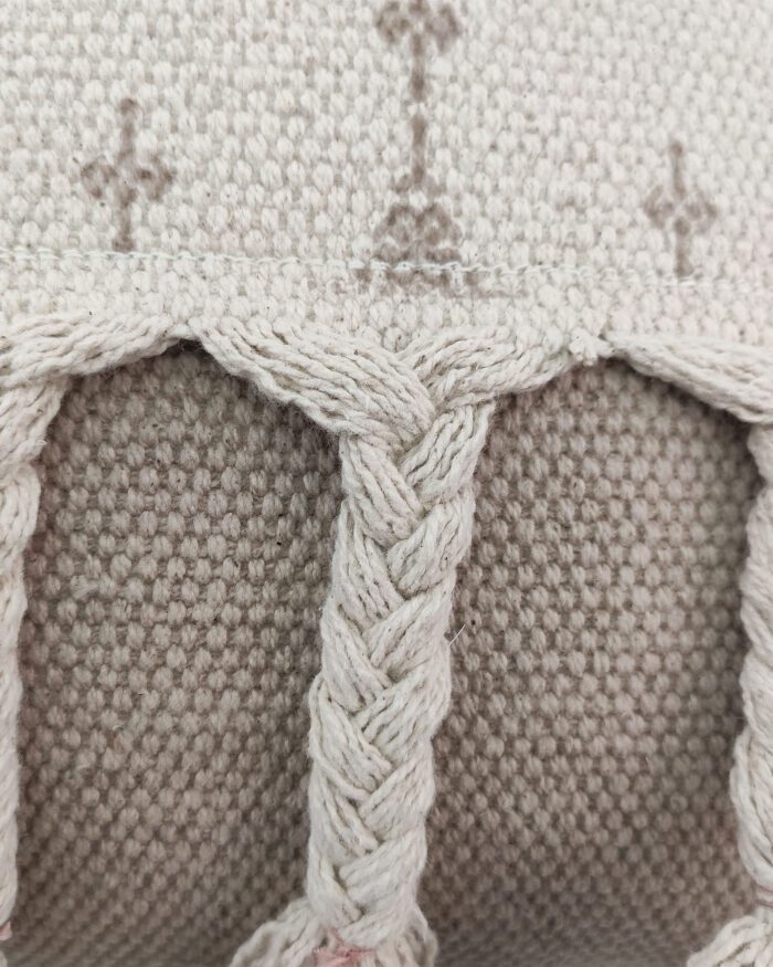 White and Beige Color Cotton Playroom Pouf with Tassel - PF 077 (40x40x40cm) - Image 3
