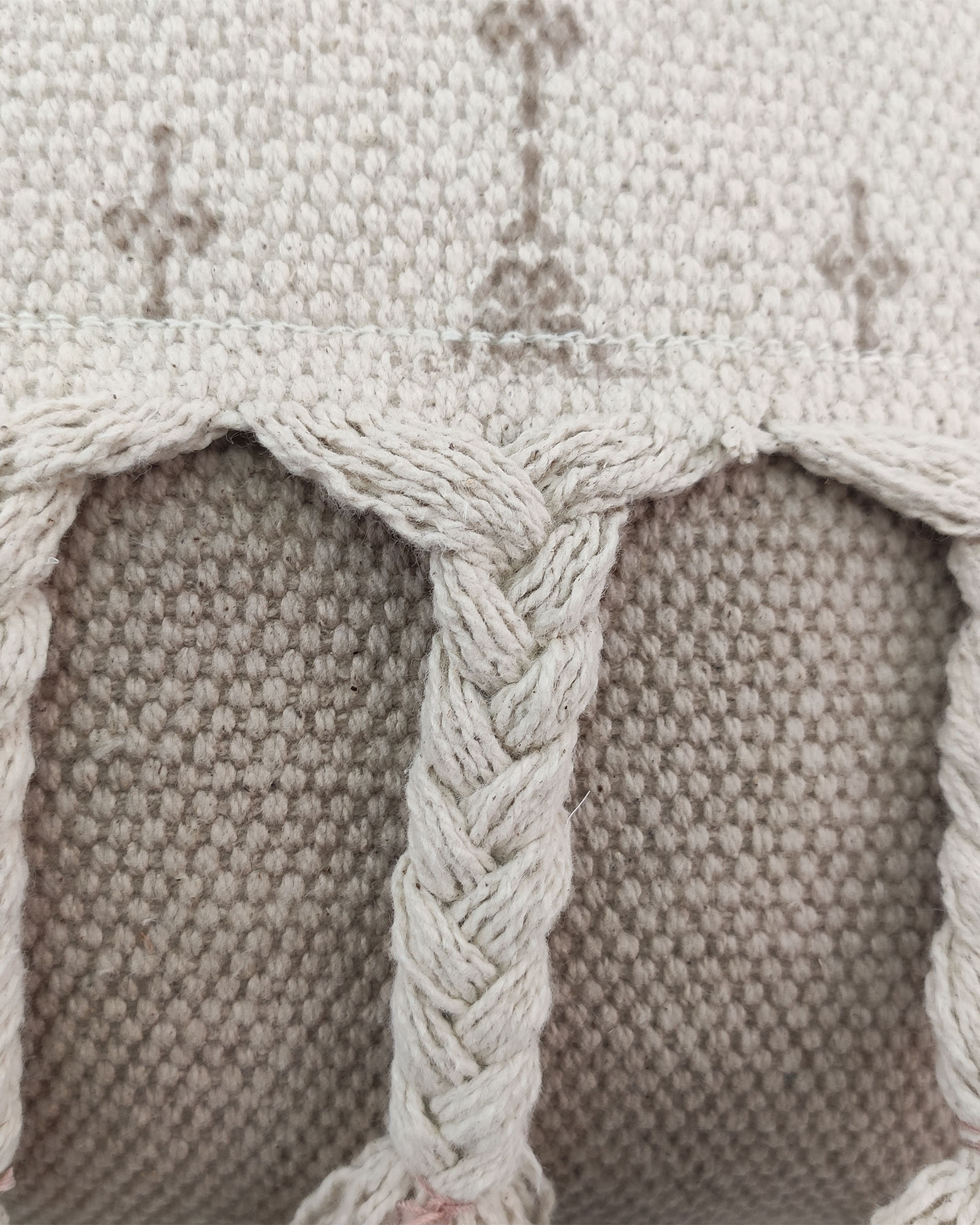 IMG_20220714_153226.jpg White and Beige Color Cotton Playroom Pouf with Tassel - PF 077 (40x40x40cm) - Image 3