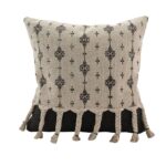 White and Black Color Cotton Cushion with Fringes for Window Seat, Floor - CS 172 (45x45cm)