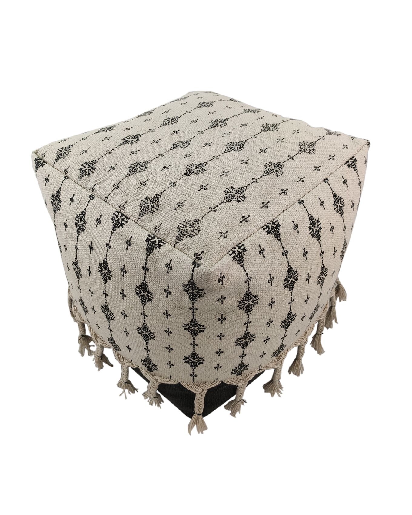 IMG_20220716_104622-1.jpg Bedroom White and Black Pouf with Tassel - PF 074 (40x40x40cm) - الصورة 1