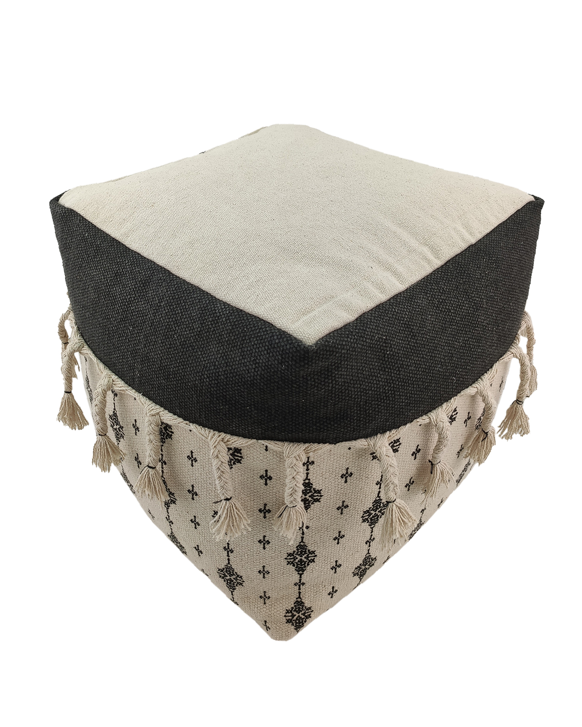 IMG_20220716_104624-1.jpg Bedroom White and Black Pouf with Tassel - PF 074 (40x40x40cm) - الصورة 4