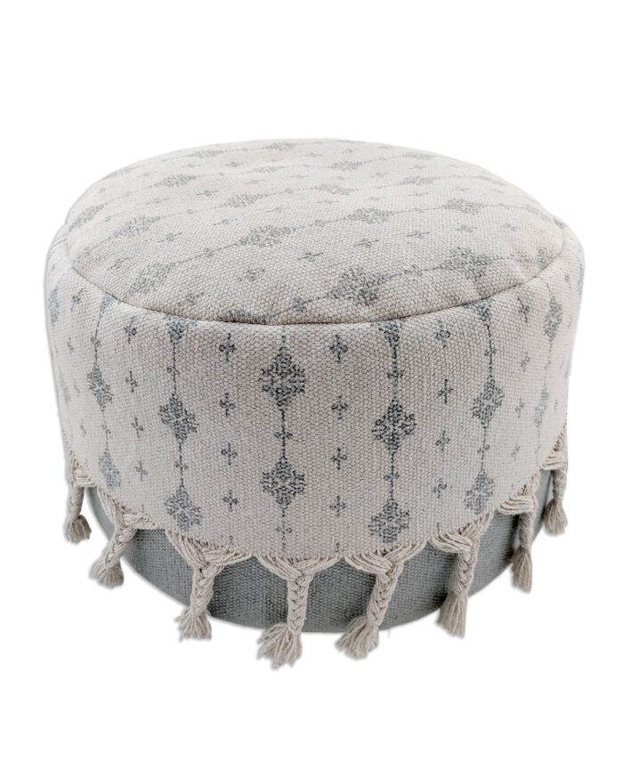 ⁦Soft White and Grey Pouf for Balcony - PF 075 (50x50x30cm)⁩ - الصورة ⁦1⁩