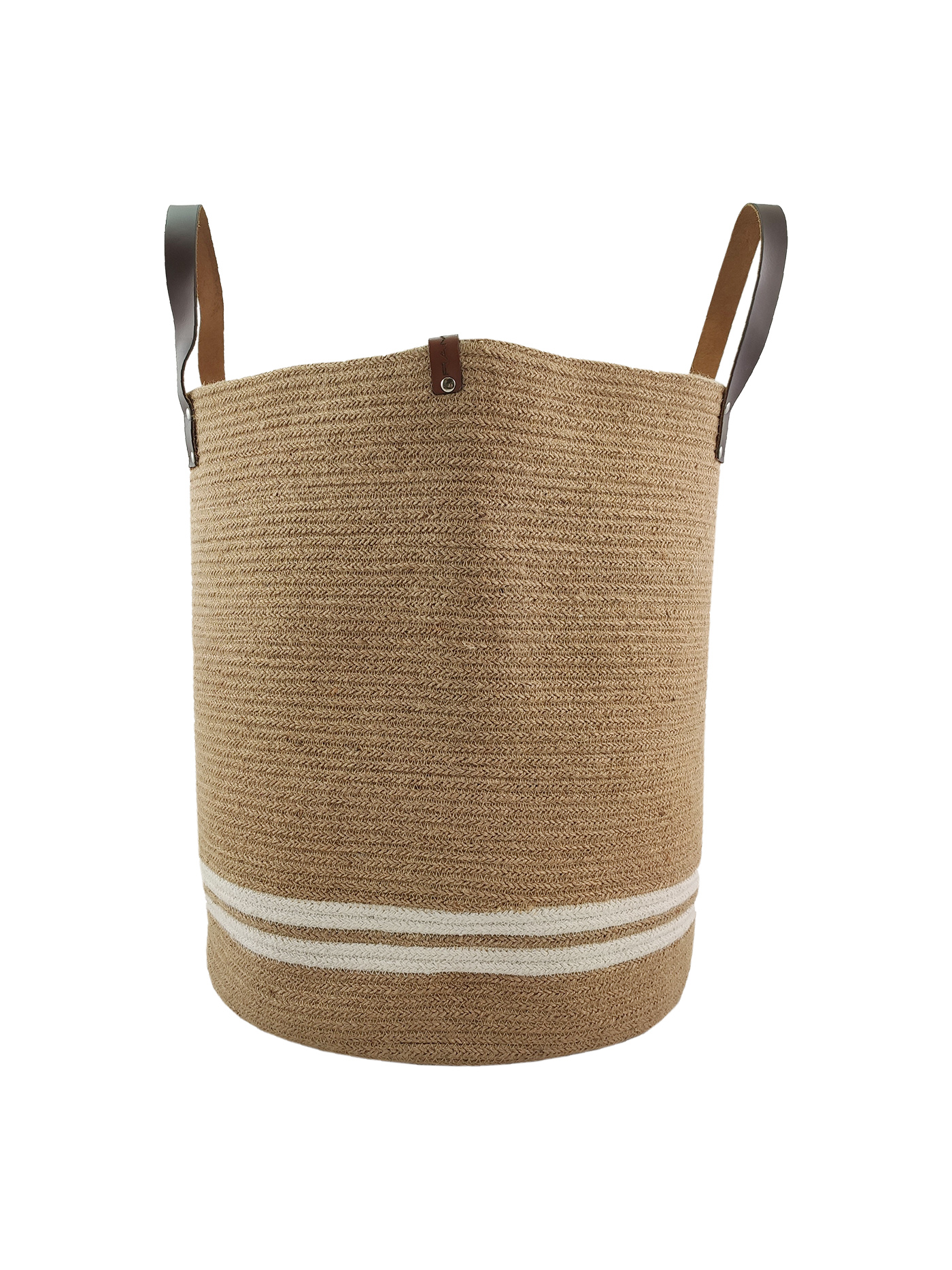 IMG_20220919_170201.jpg Natural & White Handmade Jute & Cotton Basket - BS 020 (40Dx50Hcm) - Image 1