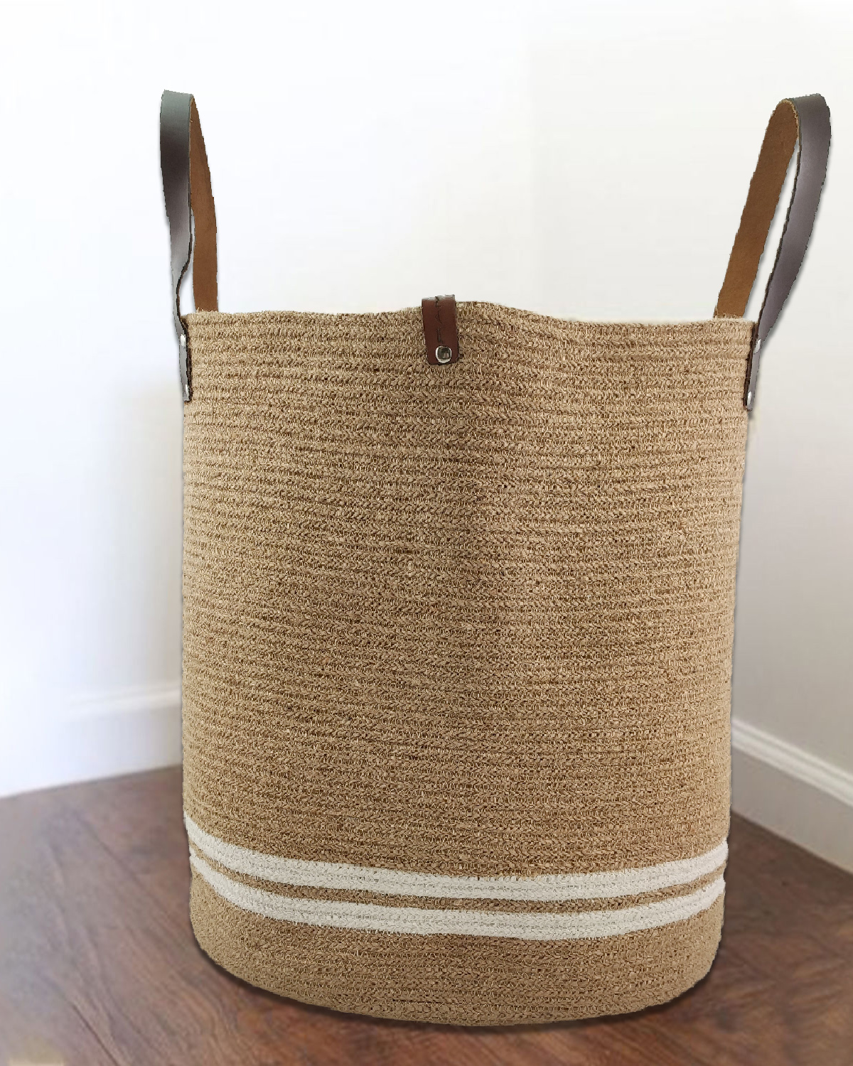 IMG_20220919_170202.jpg Natural & White Handmade Jute & Cotton Basket - BS 020 (40Dx50Hcm) - Image 5