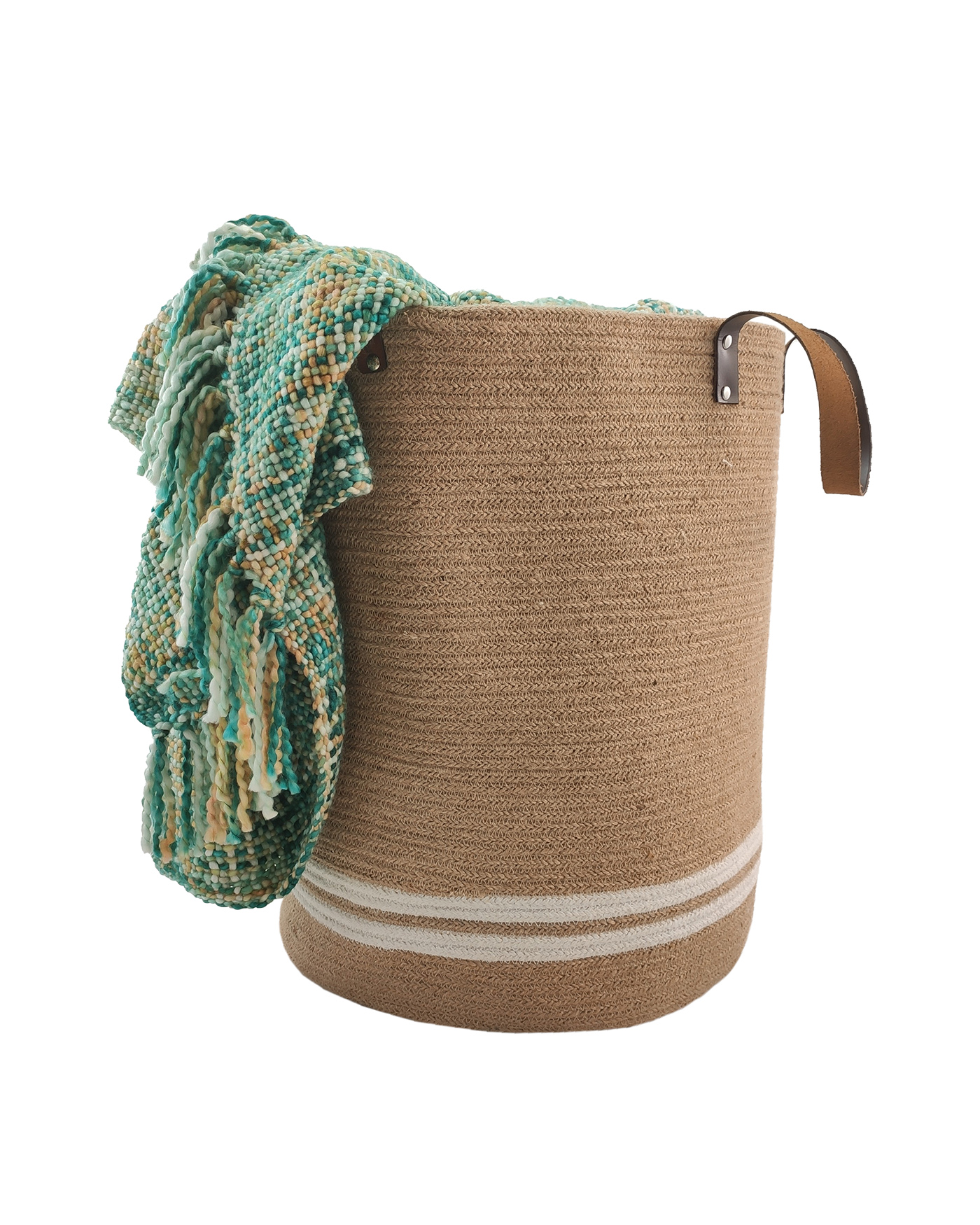 IMG_20220919_170207.jpg Natural & White Handmade Jute & Cotton Basket - BS 020 (40Dx50Hcm) - Image 4